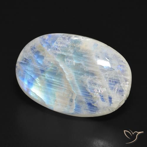 Pierre de lune arc-en-ciel Blanc bleuâtre naturelle ovale, 21.64 ct, Translucide