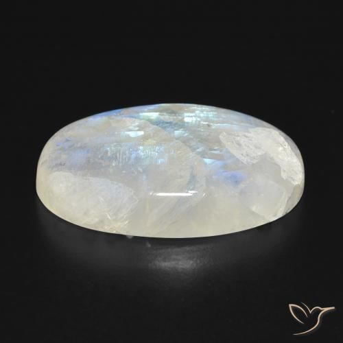 Pierre de lune arc-en-ciel Blanc bleuâtre naturelle ovale, 21.64 ct, Translucide
