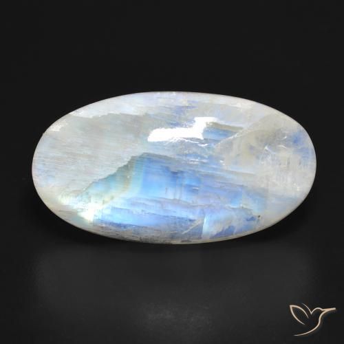 25.60ct Naturel Blanc bleuâtre Pierre de lune arc-en-ciel, ovale, Translucide