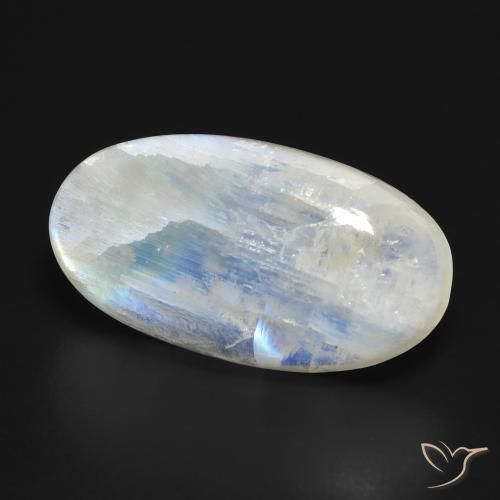 Pierre de lune arc-en-ciel Blanc bleuâtre naturelle ovale, 25.60 ct, Translucide