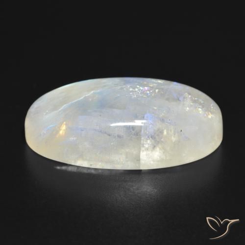 Pierre de lune arc-en-ciel Blanc bleuâtre naturelle ovale, 25.60 ct, Translucide
