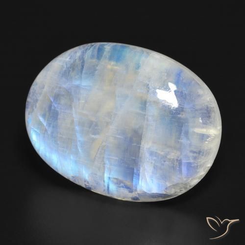 Pierre de lune arc-en-ciel Blanc bleuâtre naturelle ovale, 27.61 ct, Translucide