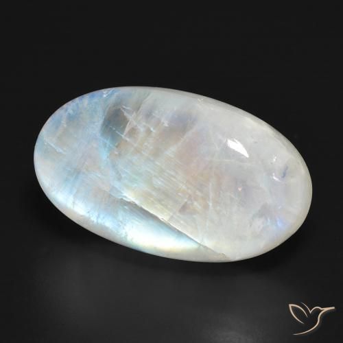 Pierre de lune arc-en-ciel Blanc bleuâtre naturelle ovale, 25.94 ct, Translucide