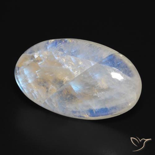Pierre de lune arc-en-ciel Blanc bleuâtre naturelle ovale, 24.46 ct, Translucide