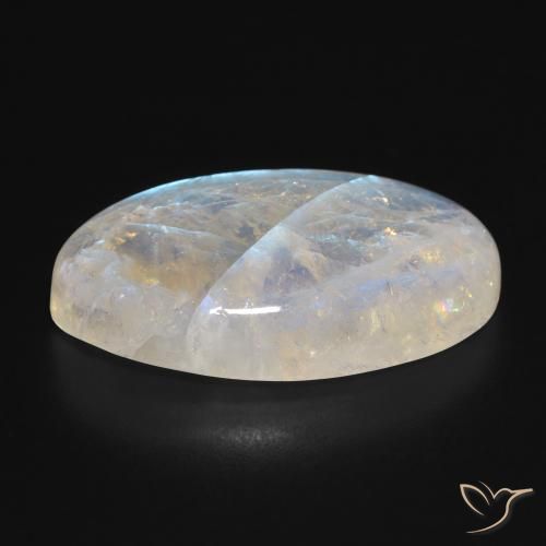 Pierre de lune arc-en-ciel Blanc bleuâtre naturelle ovale, 24.46 ct, Translucide