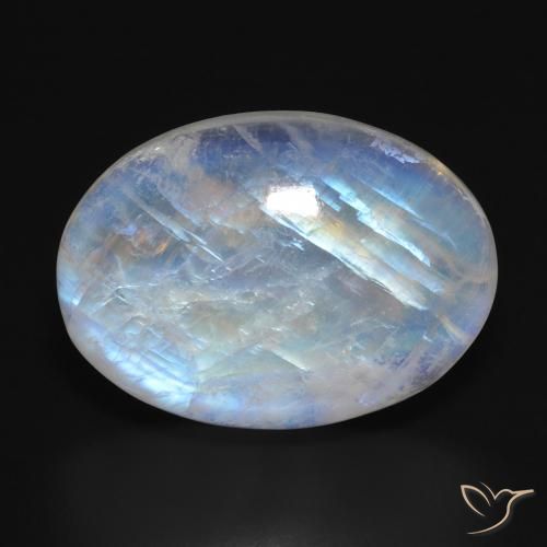 31.82ct Naturel Blanc bleuâtre Pierre de lune arc-en-ciel, ovale, Translucide