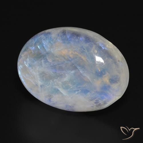 Pierre de lune arc-en-ciel Blanc bleuâtre naturelle ovale, 31.82 ct, Translucide