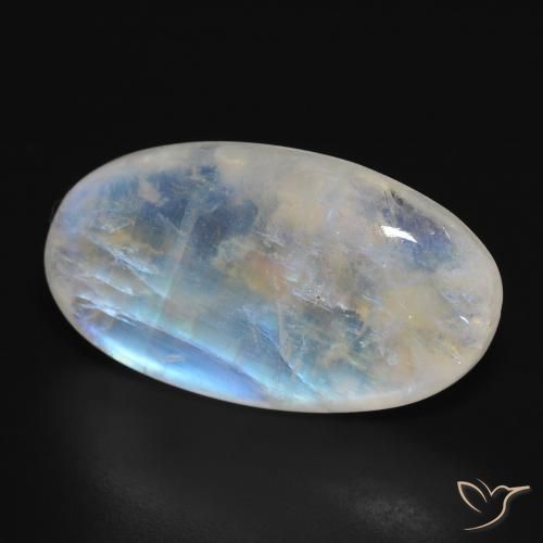 Pierre de lune arc-en-ciel Blanc bleuâtre naturelle ovale, 26.45 ct, Translucide