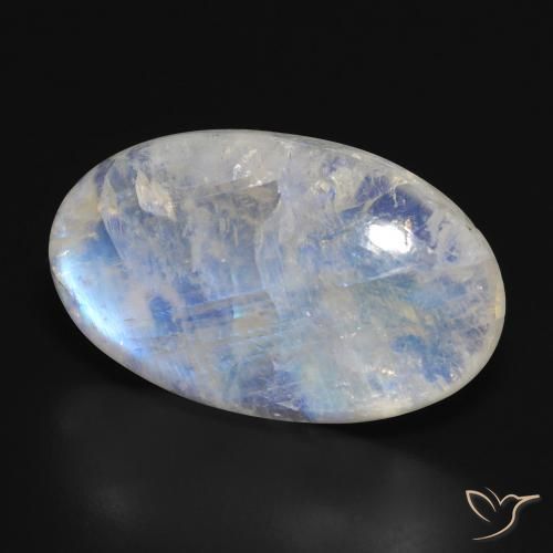 Pierre de lune arc-en-ciel Blanc bleuâtre naturelle ovale, 23.70 ct, Translucide