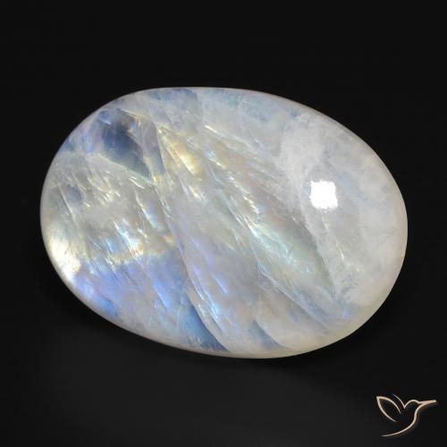 Pierre de lune arc-en-ciel Blanc bleuâtre naturelle ovale, 29.81 ct, Translucide