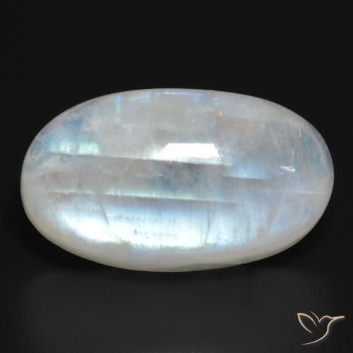 21.15ct Naturel Blanc bleuâtre Pierre de lune arc-en-ciel, ovale, Translucide