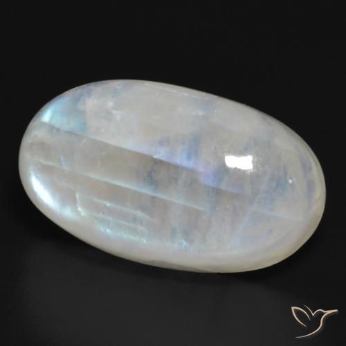 Pierre de lune arc-en-ciel Blanc bleuâtre naturelle ovale, 21.15 ct, Translucide