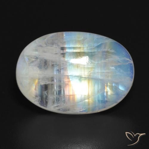 Pierre de lune arc-en-ciel Blanc bleuâtre naturelle Coupe ovale, 11.77 ct, Translucide