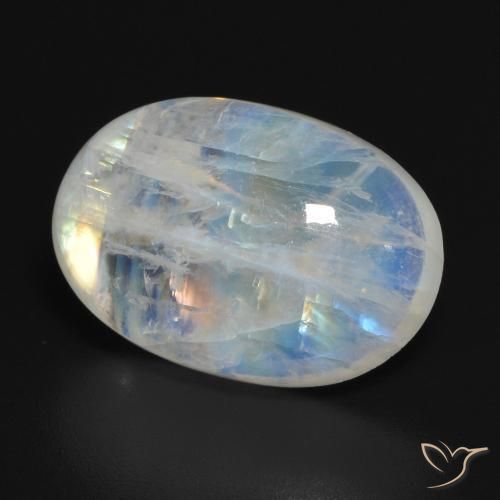 Pierre de lune arc-en-ciel Blanc bleuâtre naturelle Coupe ovale, 11.77 ct, Translucide