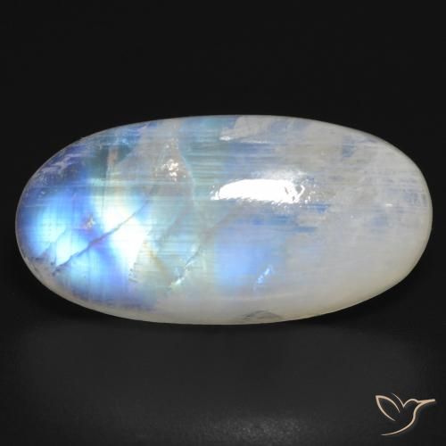 17.17ct Naturel Blanc bleuâtre Pierre de lune arc-en-ciel, ovale, Translucide