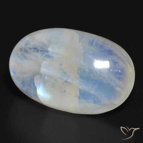 Pierre de lune arc-en-ciel Blanc bleuâtre naturelle ovale, 20.64 ct, Translucide