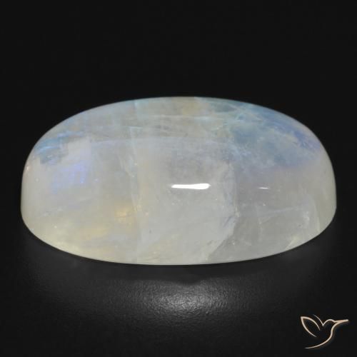 Pierre de lune arc-en-ciel Blanc bleuâtre naturelle ovale, 20.64 ct, Translucide