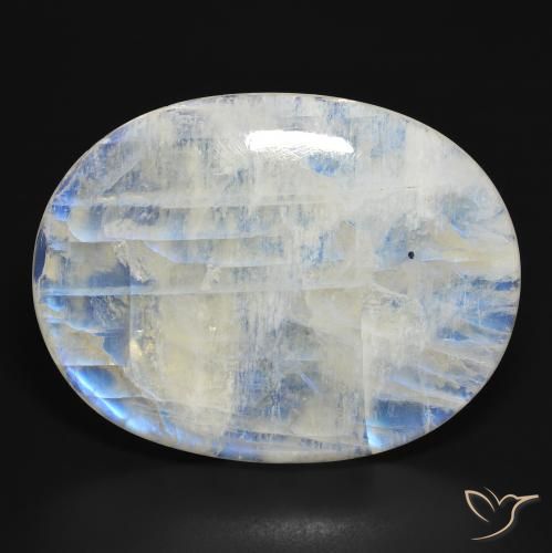 112.39ct Naturel Blanc bleuâtre Pierre de lune arc-en-ciel, ovale, Translucide