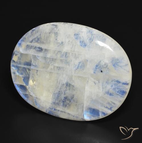 Pierre de lune arc-en-ciel Blanc bleuâtre naturelle Coupe ovale, 112,39 ct, Translucide