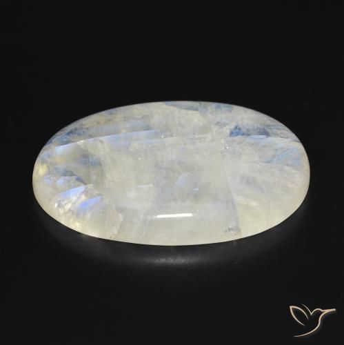 Pierre de lune arc-en-ciel Blanc bleuâtre naturelle Coupe ovale, 112,39 ct, Translucide