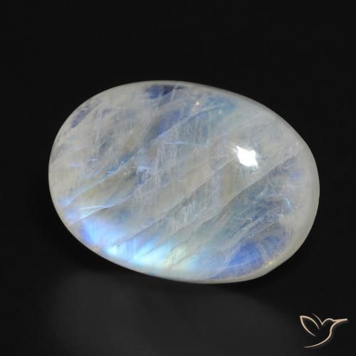 Pierre de lune arc-en-ciel Blanc bleuâtre naturelle ovale, 14.84 ct, Translucide