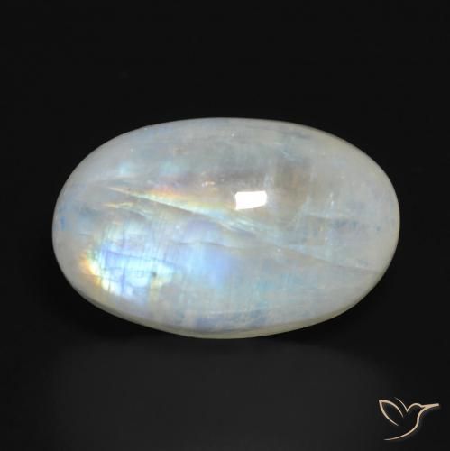 14.10ct Naturel Blanc bleuâtre Pierre de lune arc-en-ciel, ovale, Translucide