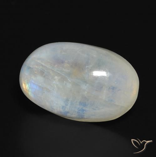 Pierre de lune arc-en-ciel Blanc bleuâtre naturelle ovale, 14.10 ct, Translucide