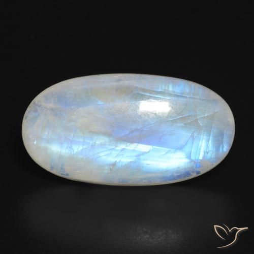22.34ct Naturel Blanc bleuâtre Pierre de lune arc-en-ciel, ovale, Translucide
