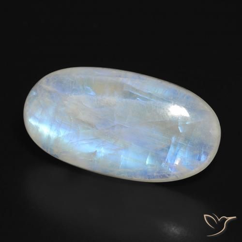 Pierre de lune arc-en-ciel Blanc bleuâtre naturelle ovale, 22.34 ct, Translucide