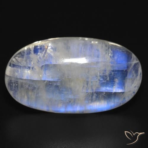 18.15ct Naturel Blanc bleuâtre Pierre de lune arc-en-ciel, ovale, Translucide, Photo A