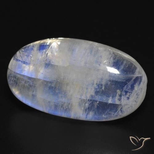 Pierre de lune arc-en-ciel Blanc bleuâtre naturelle ovale, 18.15 ct, Translucide
