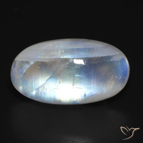 12.55ct Naturel Blanc bleuâtre Pierre de lune arc-en-ciel, ovale, Translucide