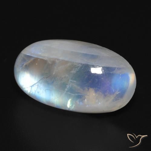Pierre de lune arc-en-ciel Blanc bleuâtre naturelle ovale, 12.55 ct, Translucide