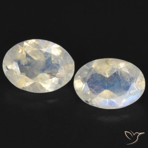 1.45ctw Naturel Blanc bleuâtre Pierre de lune arc-en-ciel, ovale, Transparent