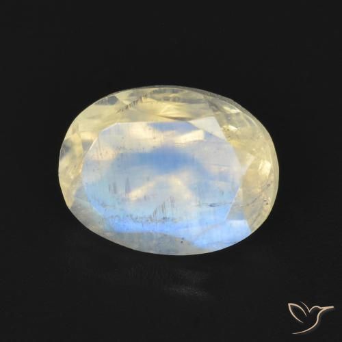 1.92ct Naturel Blanc bleuâtre Pierre de lune arc-en-ciel, ovale, Transparent