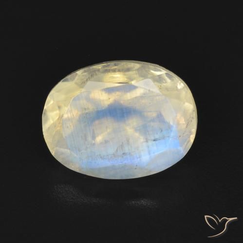 Pierre de lune arc-en-ciel Blanc bleuâtre naturelle ovale, 1.92 ct, Transparent