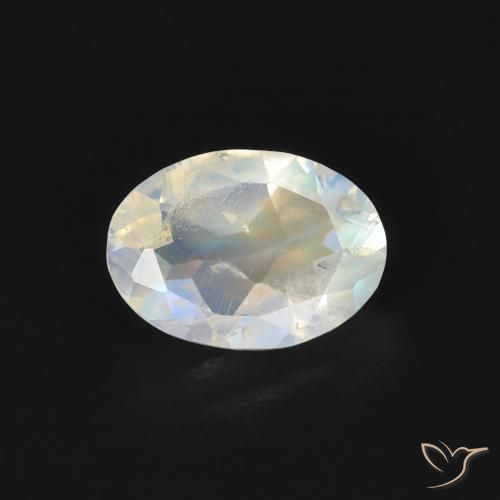 0.72ct Naturel Blanc bleuâtre Pierre de lune arc-en-ciel, ovale, Transparent