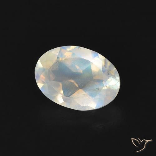 Pierre de lune arc-en-ciel Blanc bleuâtre naturelle ovale, 0.72 ct, Transparent