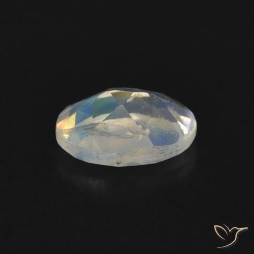 Pierre de lune arc-en-ciel Blanc bleuâtre naturelle ovale, 0.72 ct, Transparent