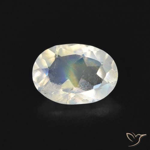 0.67ct Naturel Blanc bleuâtre Pierre de lune arc-en-ciel, ovale, Transparent