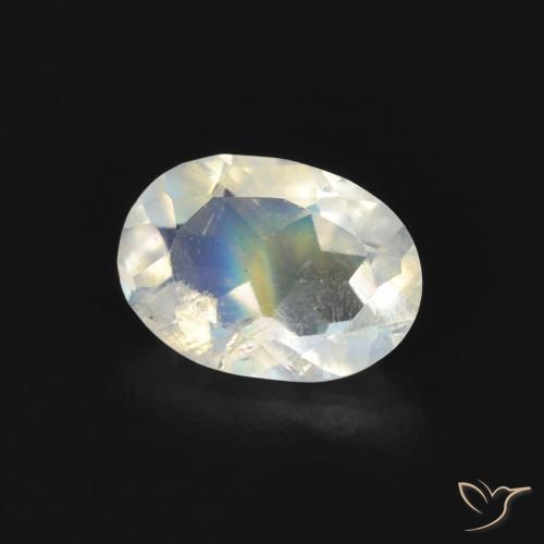 Pierre de lune arc-en-ciel Blanc bleuâtre naturelle ovale, 0.67 ct, Transparent