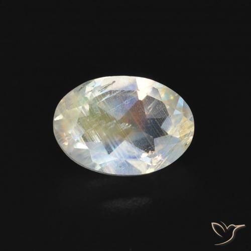 0.76ct Naturel Blanc bleuâtre Pierre de lune arc-en-ciel, ovale, Transparent