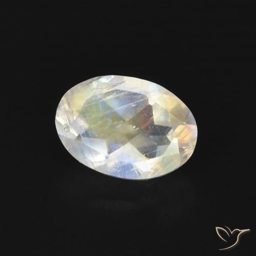 Pierre de lune arc-en-ciel Blanc bleuâtre naturelle ovale, 0.76 ct, Transparent