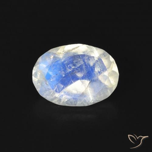 0.74ct Naturel Blanc bleuâtre Pierre de lune arc-en-ciel, ovale, Transparent