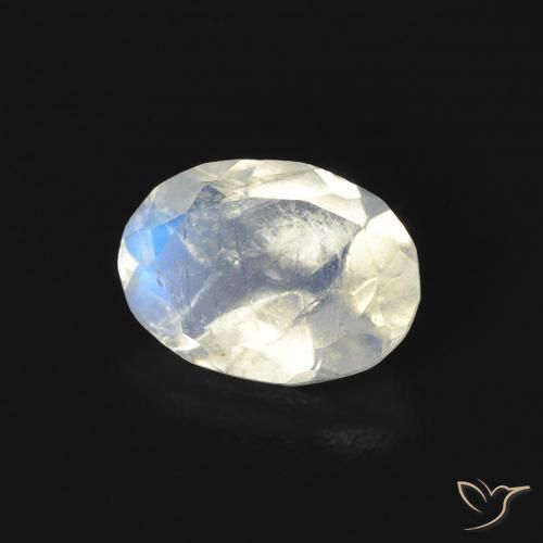 Pierre de lune arc-en-ciel Blanc bleuâtre naturelle ovale, 0.74 ct, Transparent