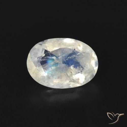 0.69ct Naturel Blanc bleuâtre Pierre de lune arc-en-ciel, ovale, Transparent