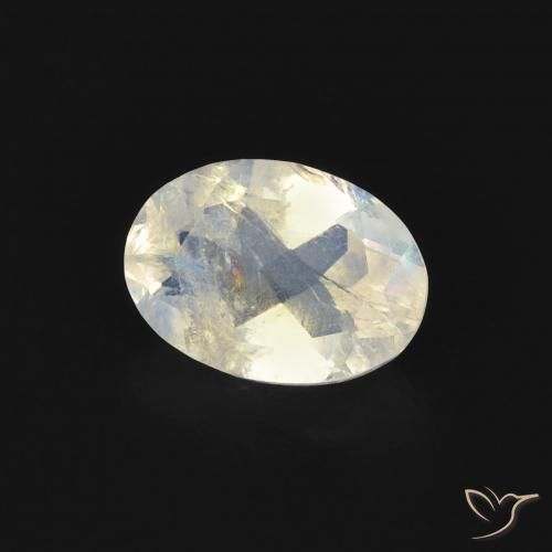 Pierre de lune arc-en-ciel Blanc bleuâtre naturelle ovale, 0.74 ct, Transparent