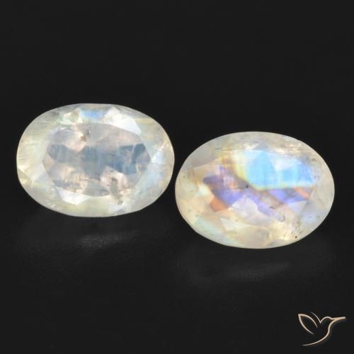 1.67ctw Naturel Blanc bleuâtre Pierre de lune arc-en-ciel, ovale, Transparent