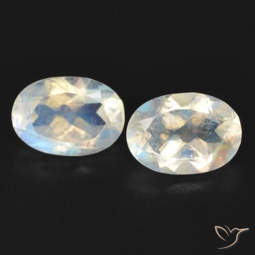 1.56ctw Naturel Blanc bleuâtre Pierre de lune arc-en-ciel, ovale, Transparent