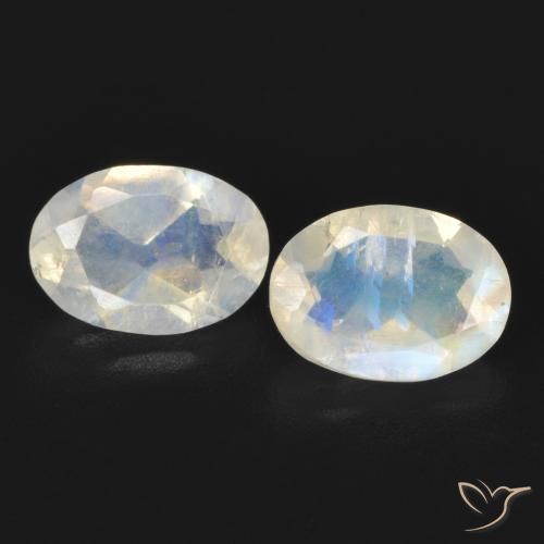 1.48ctw Naturel Blanc bleuâtre Pierre de lune arc-en-ciel, ovale, Transparent